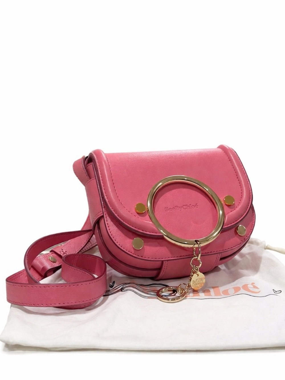 See By Chloé • Mara Crossbody Bag “Pushy Pink” Leather Mini Saddle Bag Boho Chic